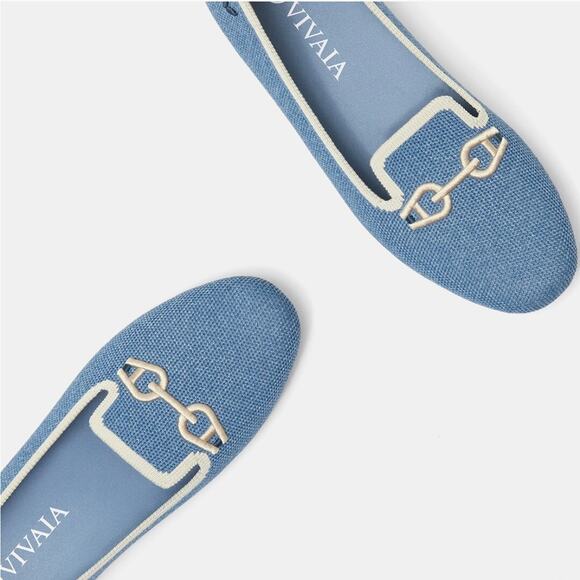 ✖️SOLD✖️Vivaia Knitted Blue Round-Toe Patterned Loafers - Picture 5 of 13